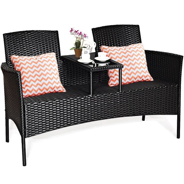 Costway Patio Rattan Conversation Set Seat Sofa Cushioned Loveseat Glass Table Costway Patio Rattan Conversation Set Seat Sofa Cushioned Loveseat Glass Table