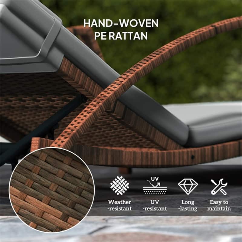 2-Piece Outdoor Rattan Adjustable Backrest Sun Lounger Set with Cushions and Wheels Included - 72.8" L x 28.3" W x 30.7" H
