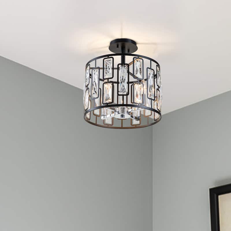 C Cattleya 4-Light Crystal Semi Flush Mount Ceiling Light Fixture - W13.5"xL13.5"xH13.75"