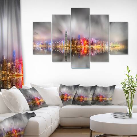 Designart 'Panorama of Hong Kong and Financial district' Landscapes Cityscapes Photographic on Wrapped Canvas set