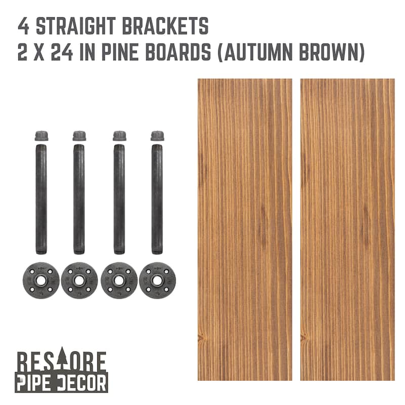 Restore Wood 24 in. Wall Shelf Straight Steel Pipe Brackets, Set of 2