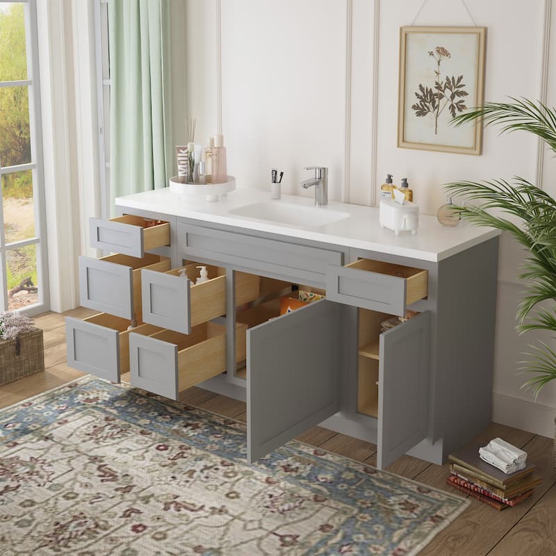 Vanity Art 66" Oak Freestanding Bathroom Vanity Cabinet without Top