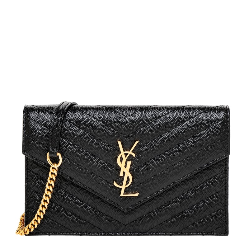 Saint Laurent Cassandre Envelope Chain Wallet - Black