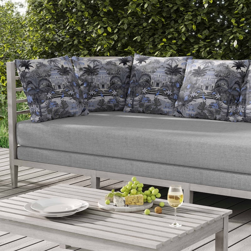 Divine Foliage Indoor/Outdoor Reversible Throw Pillow Grey and Blue