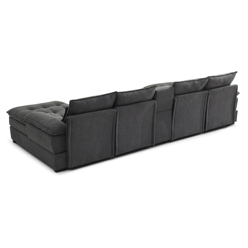 130" Modern Upholstered Sectional Sofa with Console and Chaise, Pillows