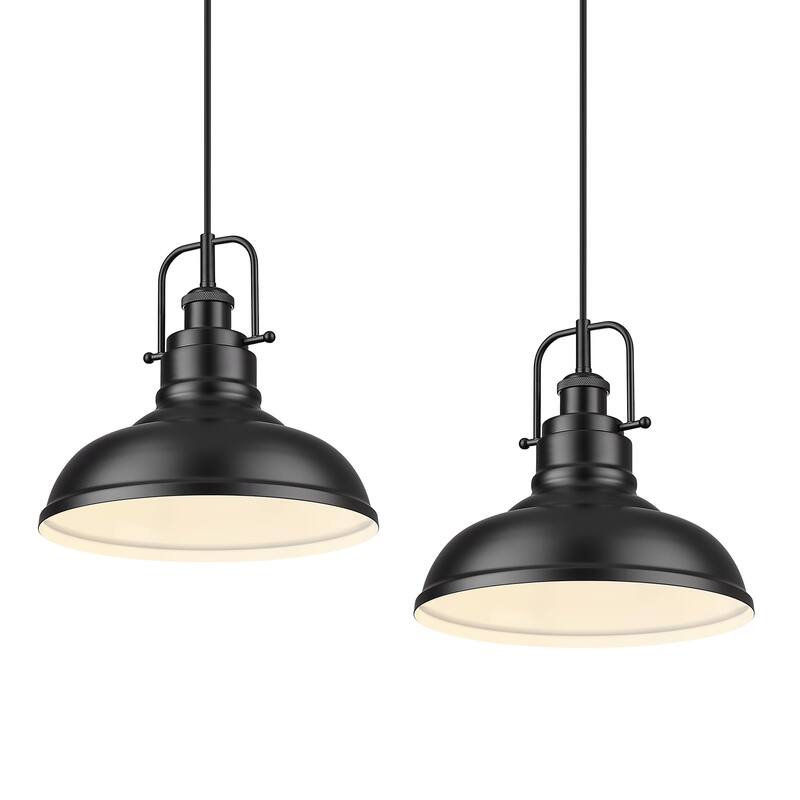 1-Light Industrial Farmhouse Metal Dome Pendant Light, Oil Rubbed Bronze Finish - Medium/2-Pack - Black