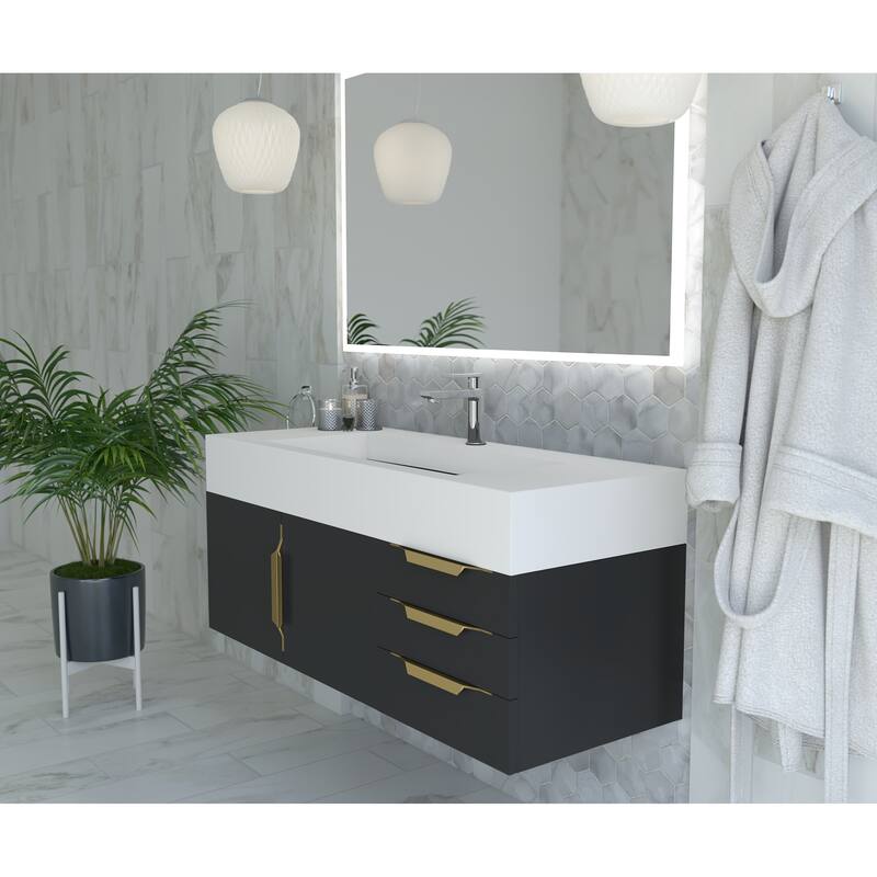 Nile 48" Wall Mounted Bathroom Vanity Set w/ White Top