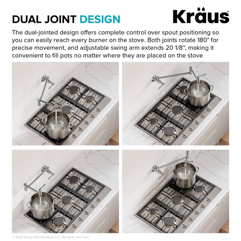 KRAUS Allyn Wall Mount Pot Filler Kitchen Faucet with Retractable Arm