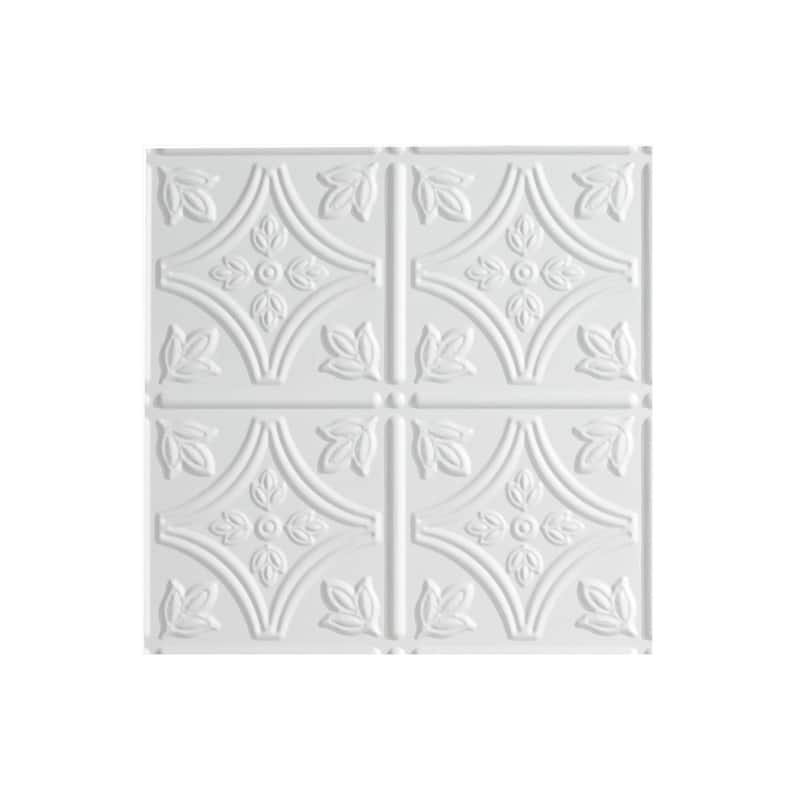FASÄDE Traditional Style1 Decorative Vinyl 2ft x 4ft Glue Up Ceiling Panel in Gloss White (5 Pack) - 12in x 12in Sample - Gloss White
