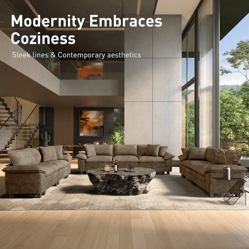 MAISON ARTS Modular Cloud Sectional Sofa, Comfy L- or U-Shaped Couch with Ottomans & Pillows, 4–6 Seat Living Room Sofa