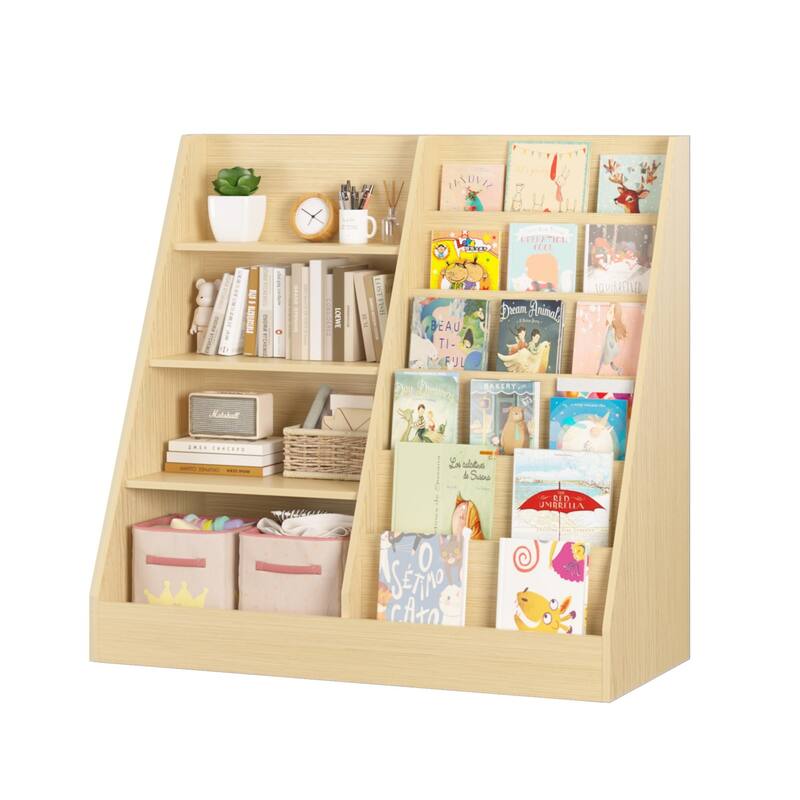 Kids Bookshelf and Toy Storage Organizer, Multifunctional 4 Tier Wooden Kids Book Shelf with Bookcase Display Stand