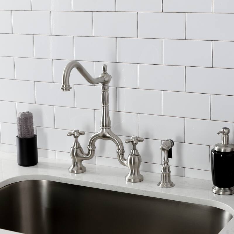 Kingston Brass English Country Bridge Kitchen Faucets with Brass Sprayer