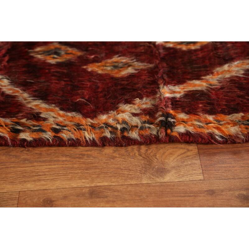Hand Knotted Oriental 100% Wool Carpet Modern Tribal Red Moroccan Area Rug - 6' 5'' X 4' 8''