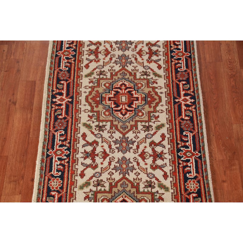 Ivory Heriz Serapi Oriental Runner Rug Handmade Wool Carpet - 2'7" x 8'0"