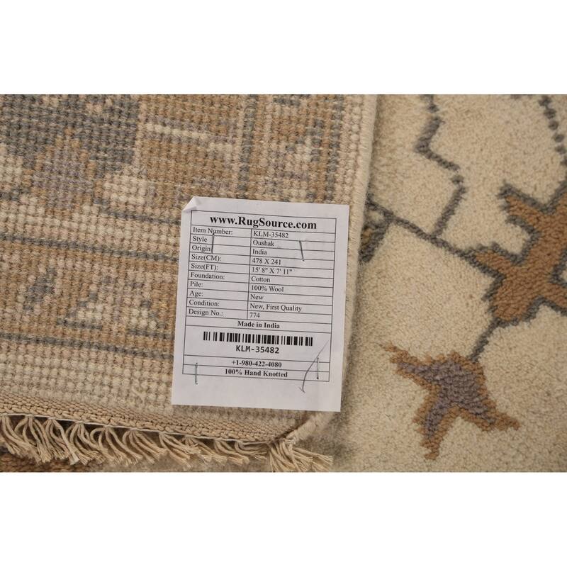 Earth Tone Oushak Indian Large Rug Hand-Knotted Wool Carpet - 7'11"x 15'8"