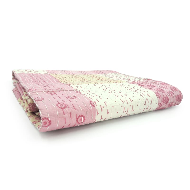 Sevita Hand-Stitched Natural Cotton Quilted Standard Size Throw Blanket - Pink