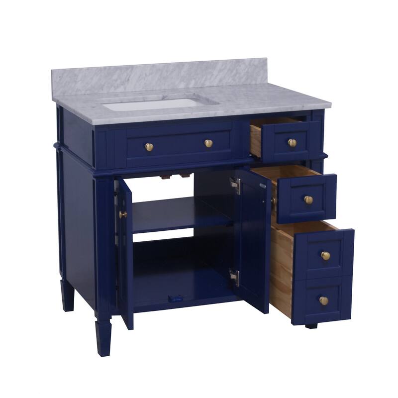 KitchenBathCollection Hailey 36" Bathroom Vanity with Carrara Marble Top