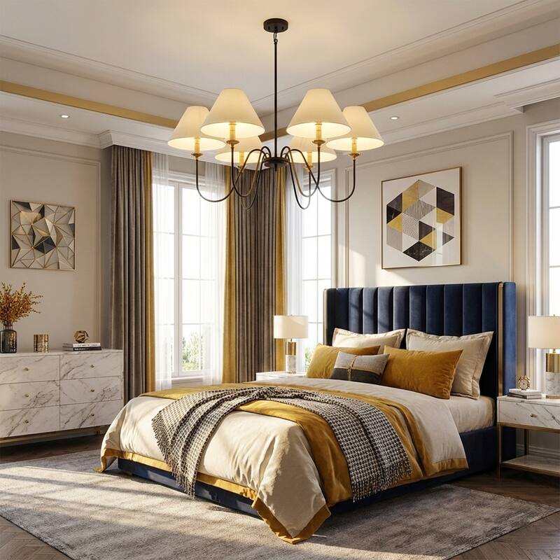 Acroma 6-light Black/Glod Chandelier with Fabric Shade