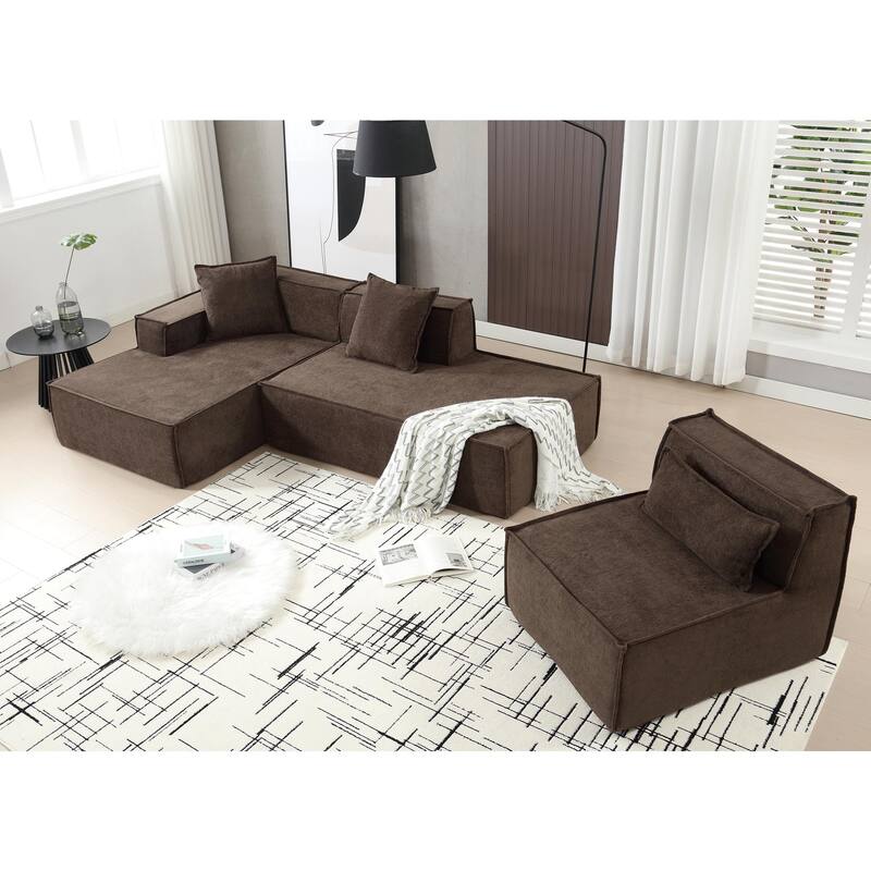129.5'' Minimalist Modular L-Shaped 4 Seater Sectional Sofa Set with Chaise, Versatile Free-Combination Design