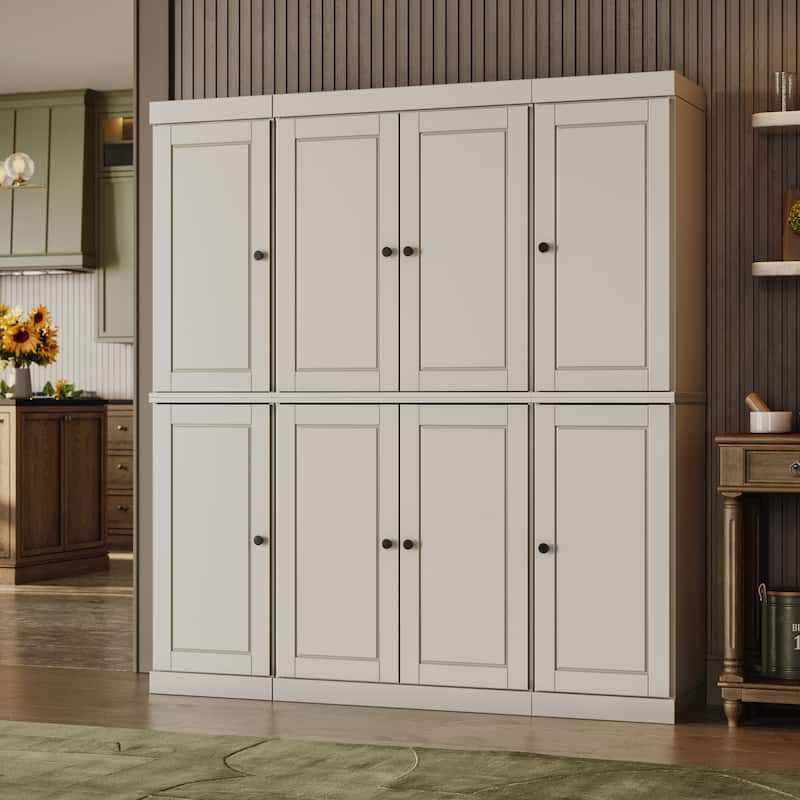 100% Solid Wood Tall Freestanding Kitchen Pantry Cabinet with Doors, Adjustable Shelves, Modular Storage, 65" W x 71.5" H - Off White