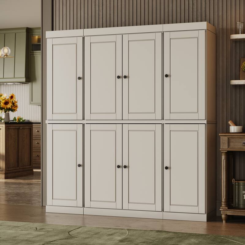 Solid Wood Tall Freestanding Kitchen Pantry Cabinet with Doors & 2 Drawers, Adjustable Shelves, Modular Storage, 65" W x 71.5" H
