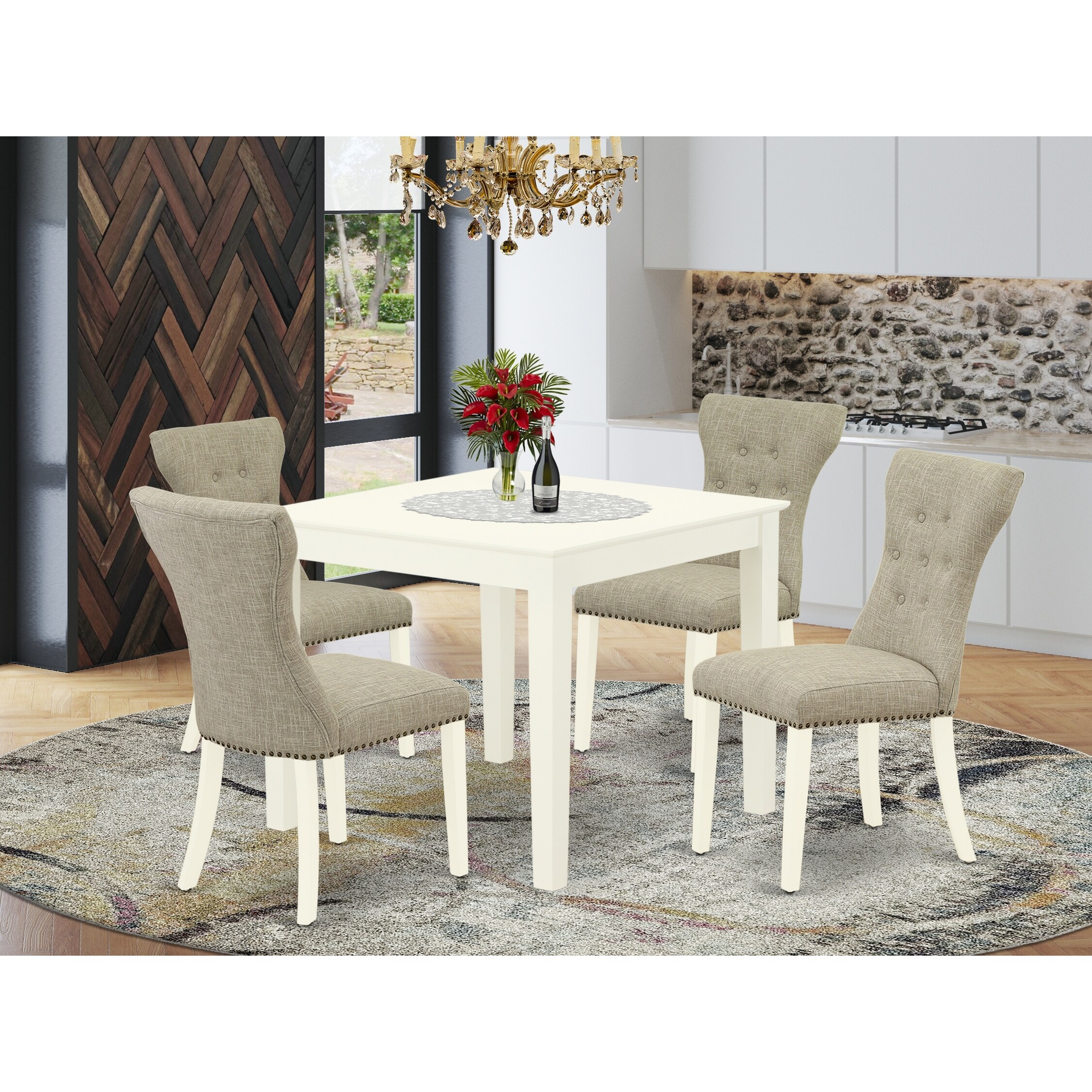 Shop Black Friday Deals On Oxga5 Lwh 35 5 Pc Kitchen Table Set 4 Kitchen Parson Chairs And Kitchen Dining Table High Back Linen White Finish Overstock 32085512