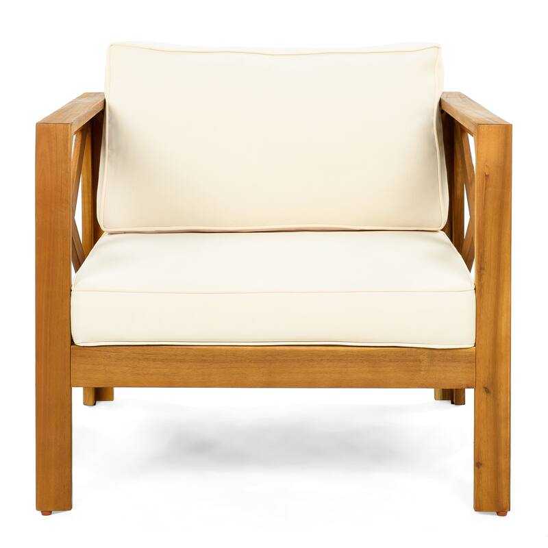 Roomfitters Outdoor Acacia Wood Club Chairs, Teak Finish Armchairs with Cushions