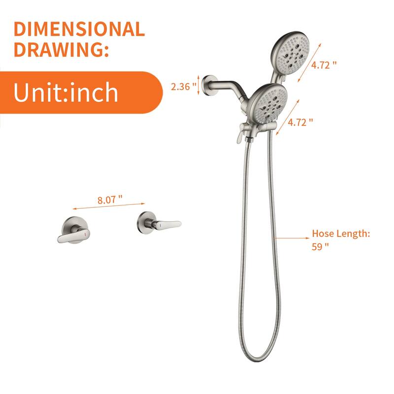 Wall Mount Shower Faucet with Handheld Shower Brass 5Setting Spray