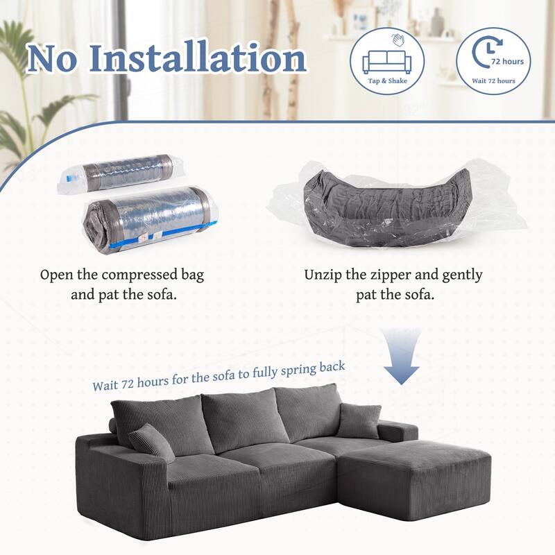 Comfortable No-Assembly Sectional Sofa with Plush Foam and Customizable Layout for Living Room - Grey