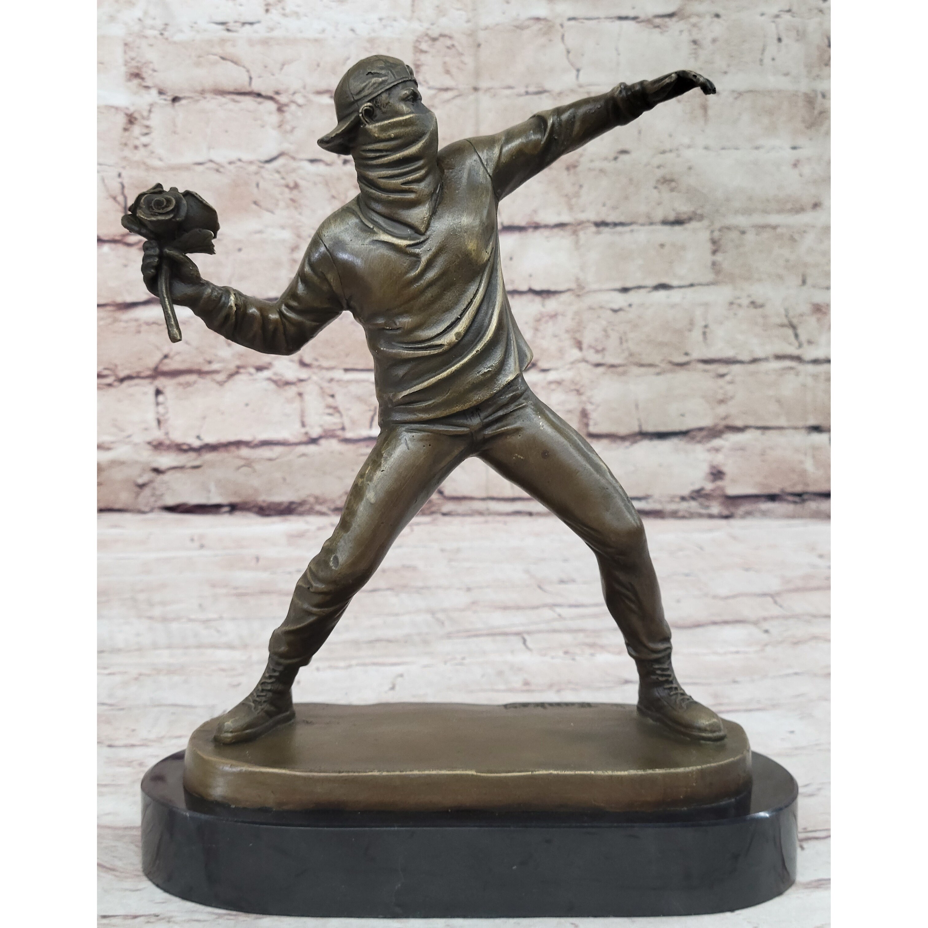 Banksy England Street Art Bronze Flower Thrower Bomber Statue