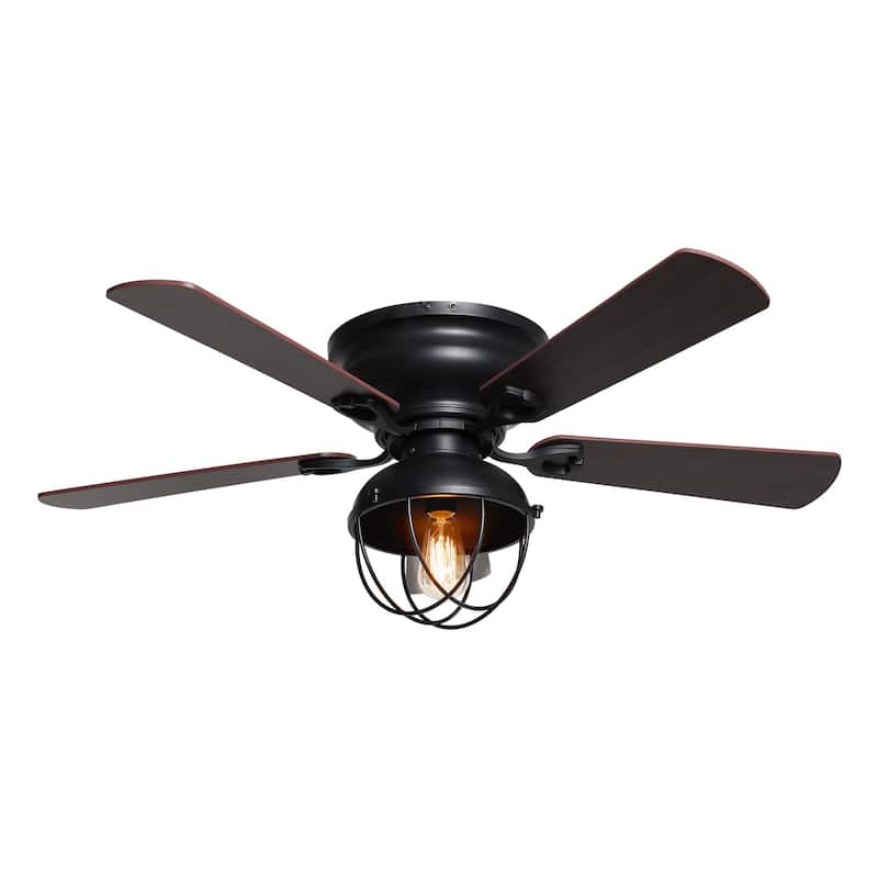 42" Low Profile Black Cage Ceiling Fan with Light Kit and Remote Control - 42-in