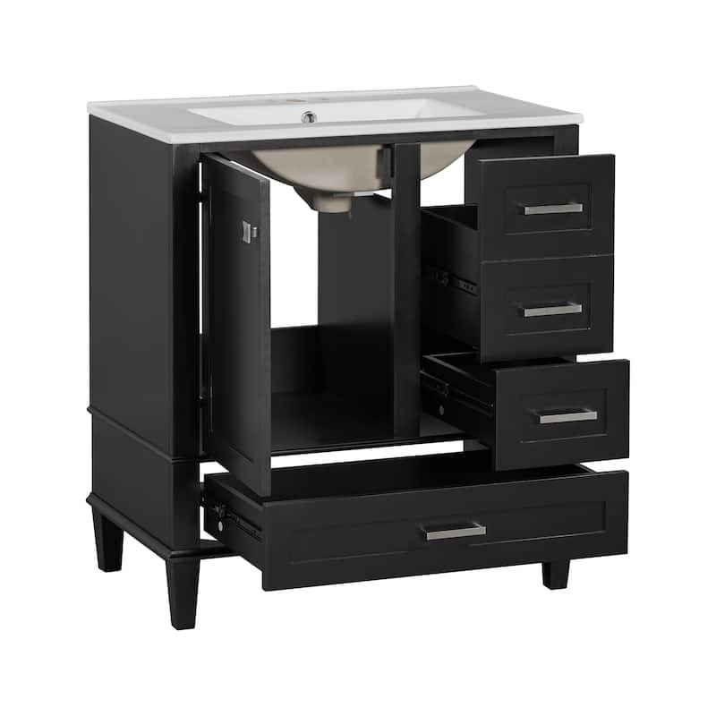 GDFStudio - Iris Wood & Ceramic Modern 30" Bathroom Vanity with Sink, Soft-Close Door & 3 Drawers