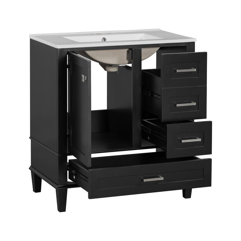 Single Sink Bathroom Vanity Cabinet, Vanity Base & Ceramic Sink Combo Set, 3 Drawers Bathroom Storage Cabinet, 30 Inch