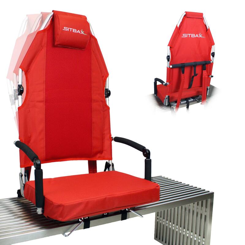 Padded Bleacher Seat – Reclining Stadium Chair with Full Back, Neck Support and 360 Swivel - Patent Pending - Rally Red