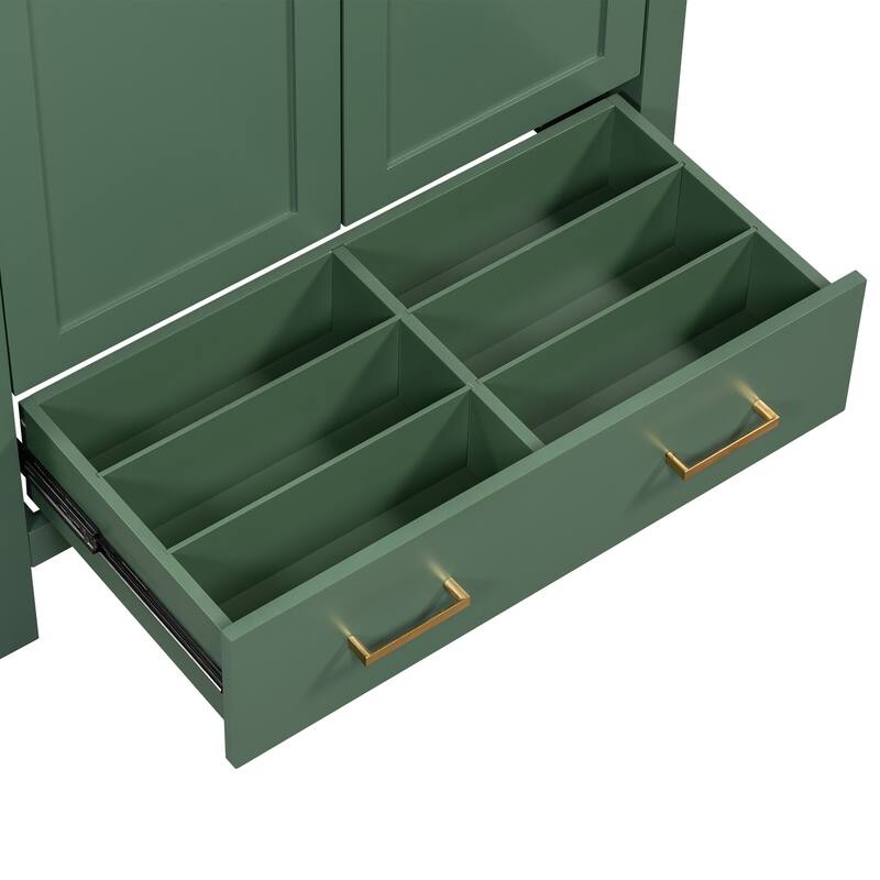 30-Inch Green Bathroom Vanity with Soft Close Doors, Powerful Storage, Ceramic Undermount Sink - 18in L Solid Wood+MDF