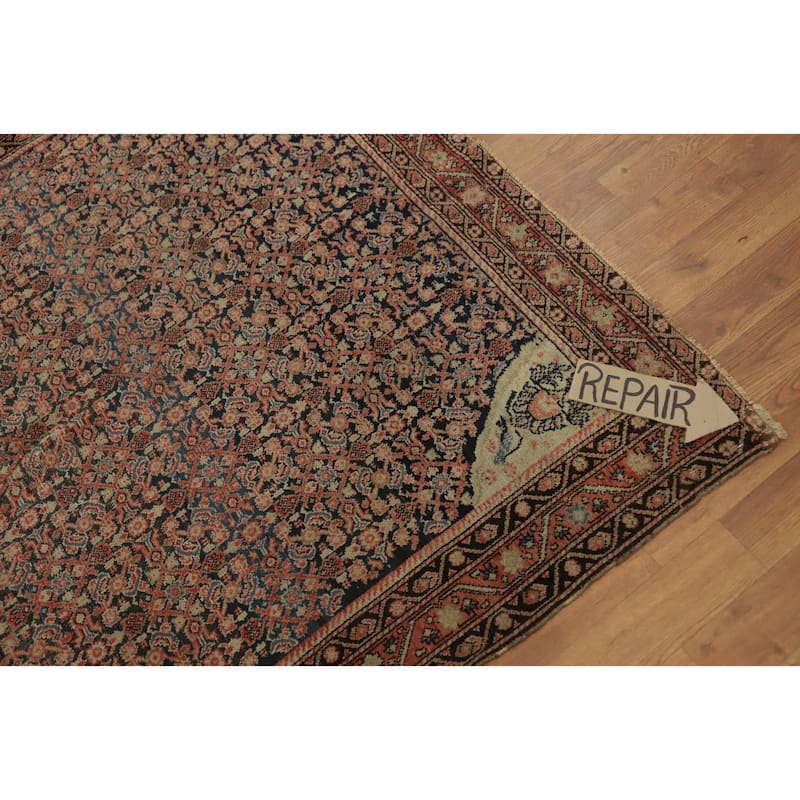 Hand Knotted Oriental 100% Wool Carpet Traditional All-Over Navy Blue & Blues Malayer Area Rug - 6' 5'' X 4' 5''