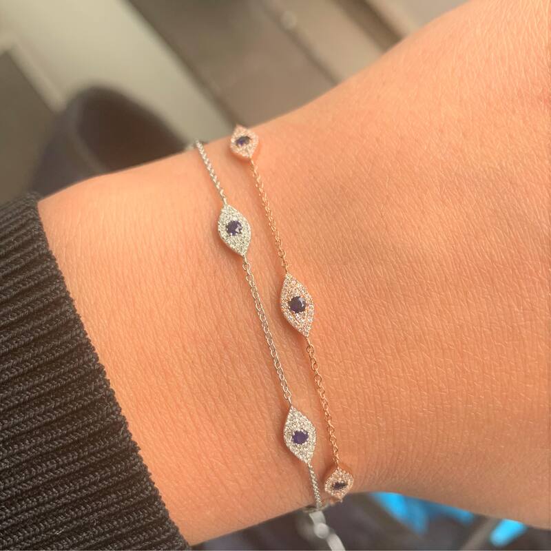 Joelle Collection Evil Eye Diamond Bracelet - Blue Sapphire With 14K Gold Bracelet Elegant Gift Stackable Brcaelet