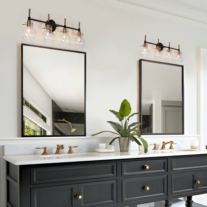 Isha 4-Light Bathroom Black Gold Vanity Lights Modern Wall Sconce with Clear Glass