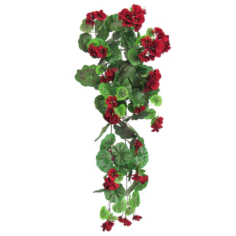 Red Artificial Hanging Geranium Flower Stem Spray Bush 30in - 30" L x 12" W x 7" DP