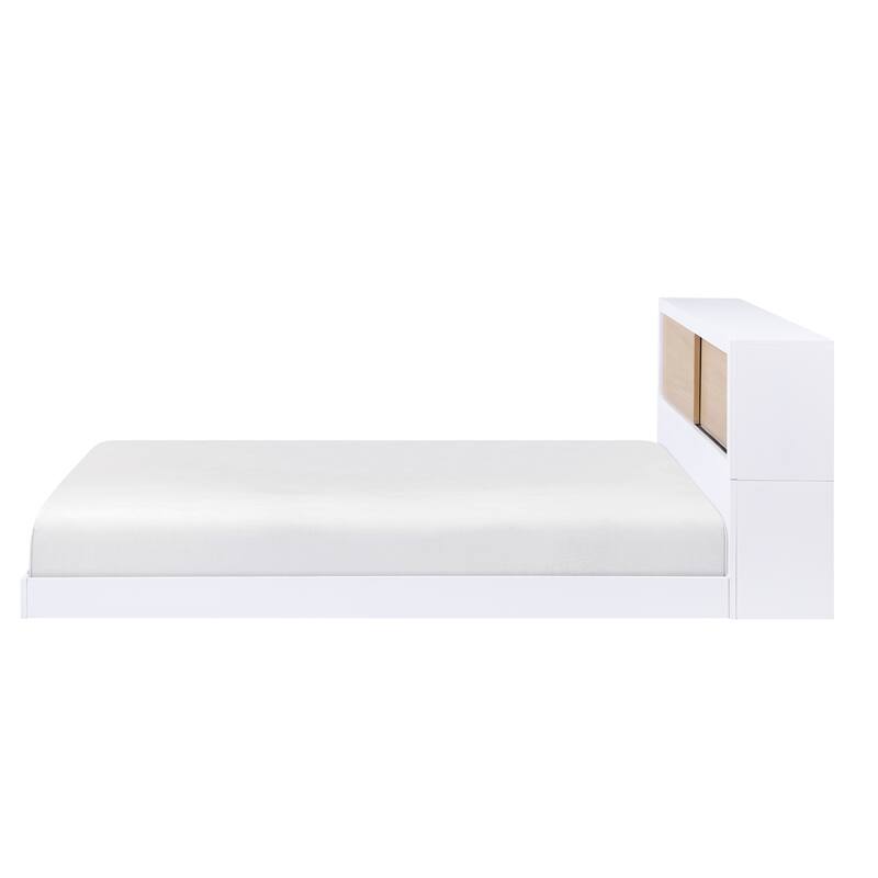 White Full Bed Bookcase Headboard with Storage for Youth Bedroom