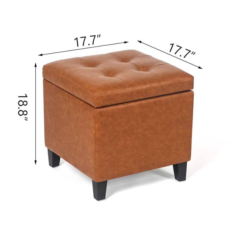 Adeco Bonded Leather Square Storage Ottoman