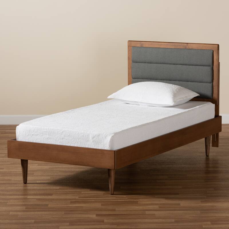 Seren Mid-Century Modern Fabric Upholstered and Wood Twin Platform Bed