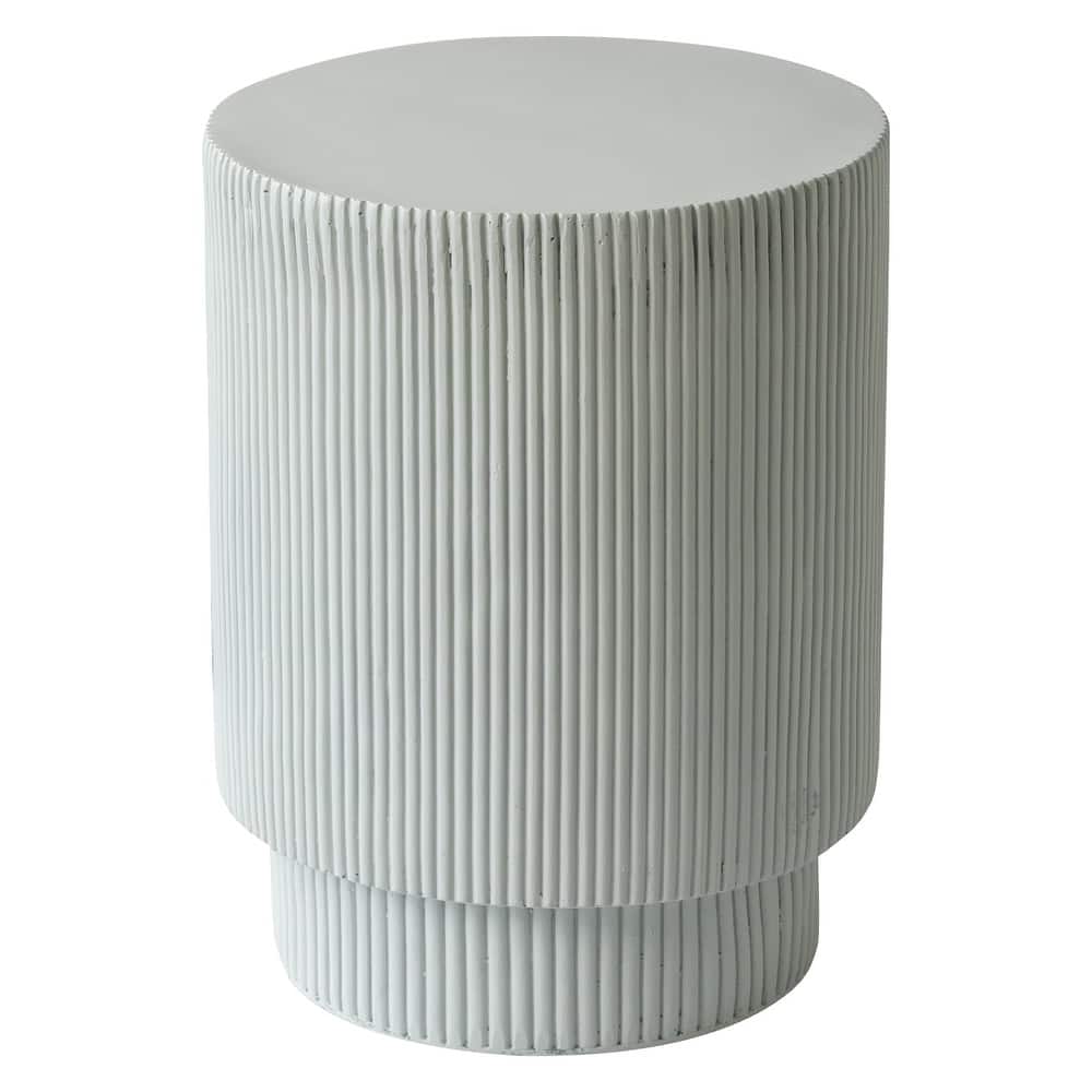 Eden Modern Wide Round Fiberstone Side Table with Accent Ribbed Design End Table for Living Rooms, Patios, and Gardens