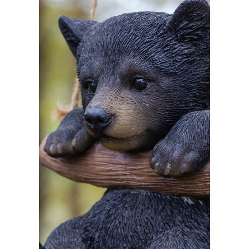 5.25" Black Bear Cub Hugging the Branch Hanging Outdoor Garden Statue