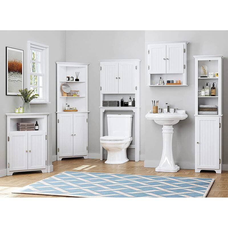 UTEX Corner Free Storage Cabinet, Bathroom Floor Corner Cabinet with Doors and Shelves for Bathroom, Kitchen, Living Room, White