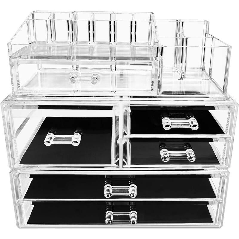 Sorbus Set of Acrylic Drawers with 15 Sectional Organizer 5 Drawers, Large - 11.75 L x 11.75 H x 6.75 W