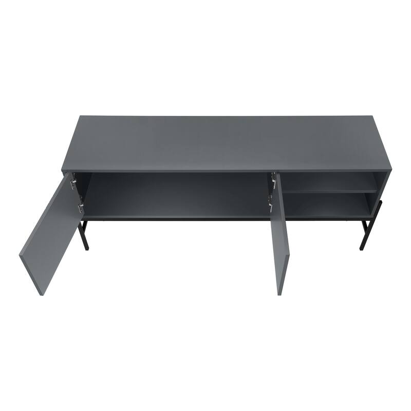 Modern 60-Inch TV Console with Grey Laminate and Black Metal, Entertainment Center with Storage