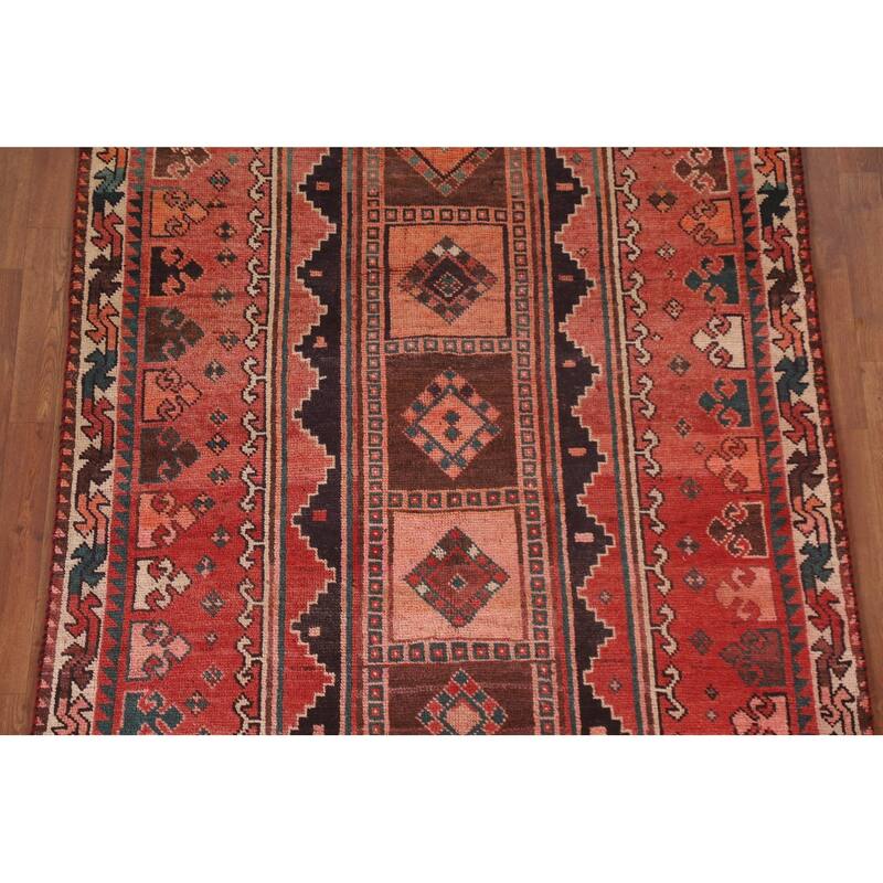 Hand Knotted Oriental 100% Wool Carpet Traditional Tribal Red Qashqai Area Rug - 9' 4'' X 4' 10''