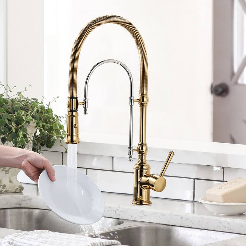 WOWOW Single Handle Gooseneck Pull Down Sprayer Kitchen Faucet
