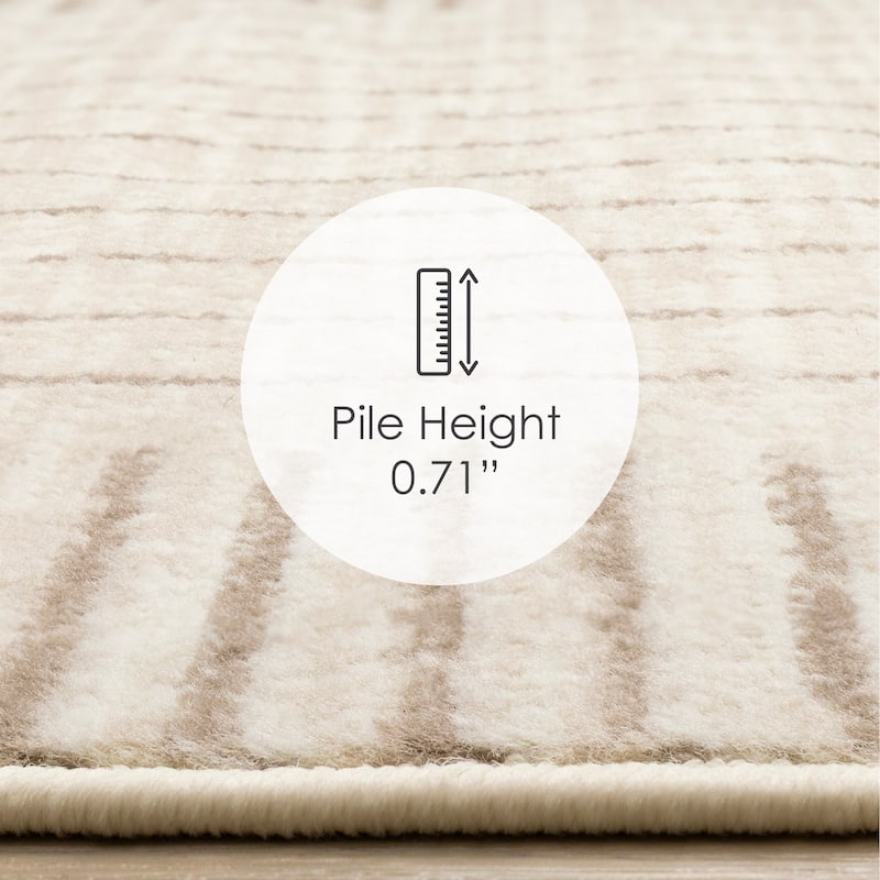 Beige Cream Geometric Stripes High-Traffic Rug